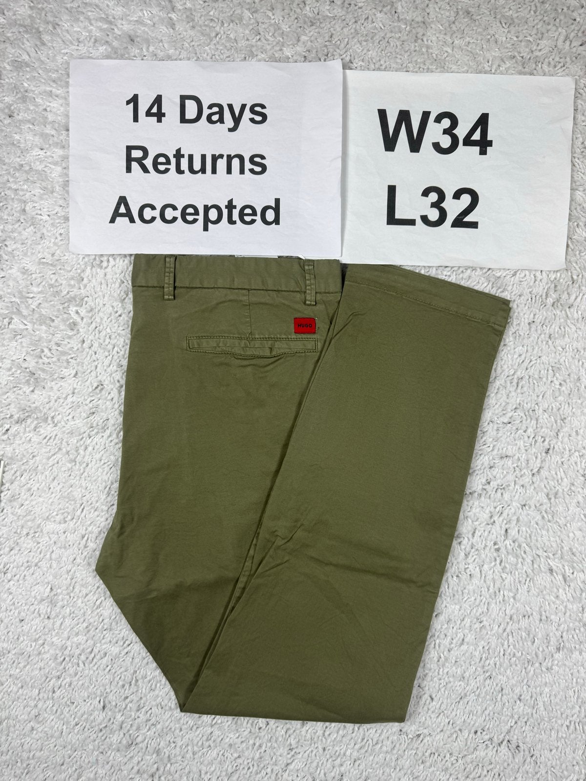 HUGO David222D Chino Slim Fit Olijfgroen W34 L32 2982, B, G, Verzenden, G