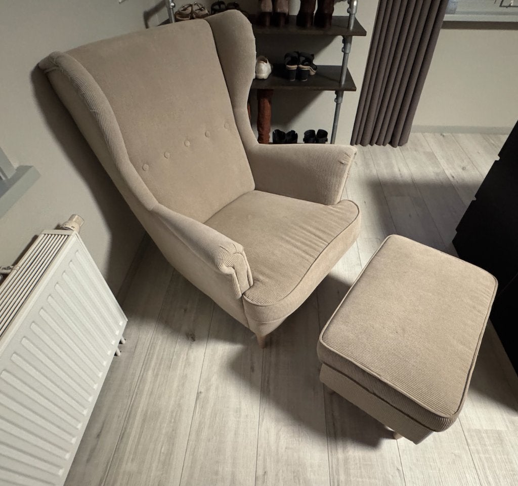 Strandmon oorfauteuil inclusief voetenbank, Ophalen, Minder dan 50 cm, Hout, 75 tot 100 cm