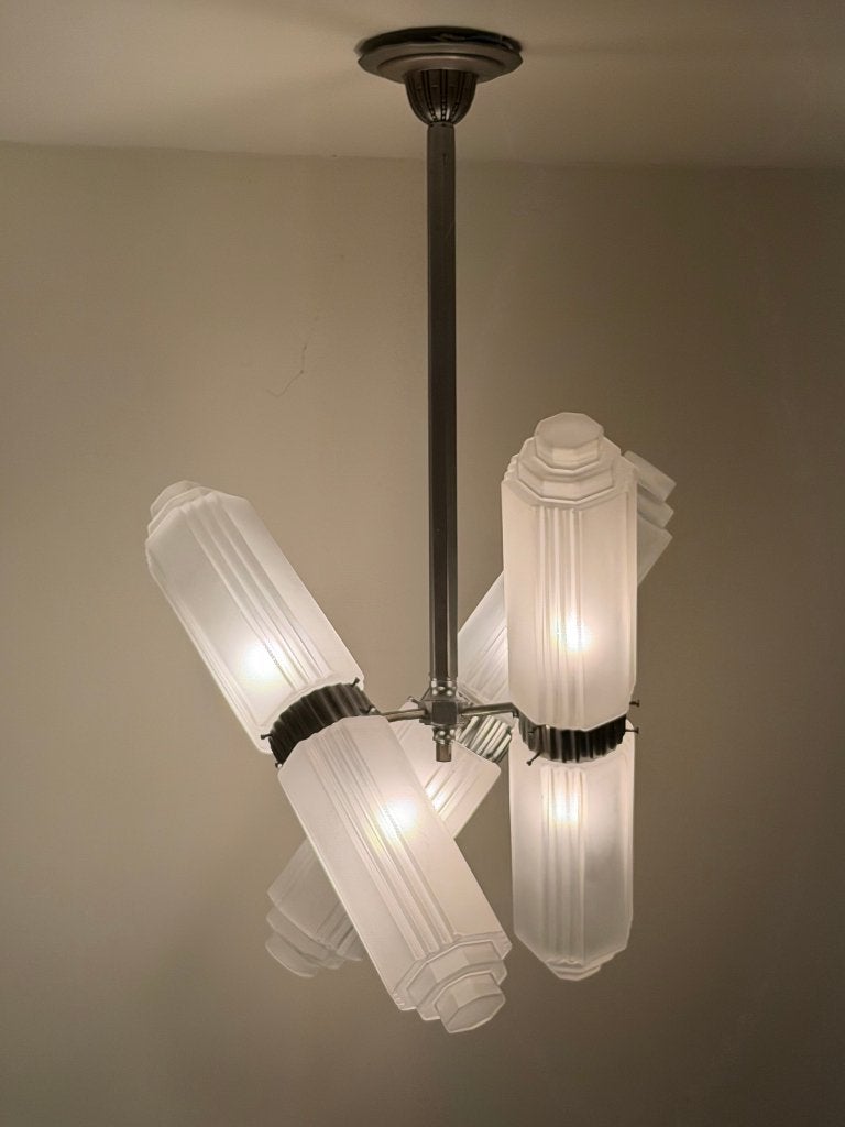 chandelier, Ophalen, Gebruikt, Glas, Art deco