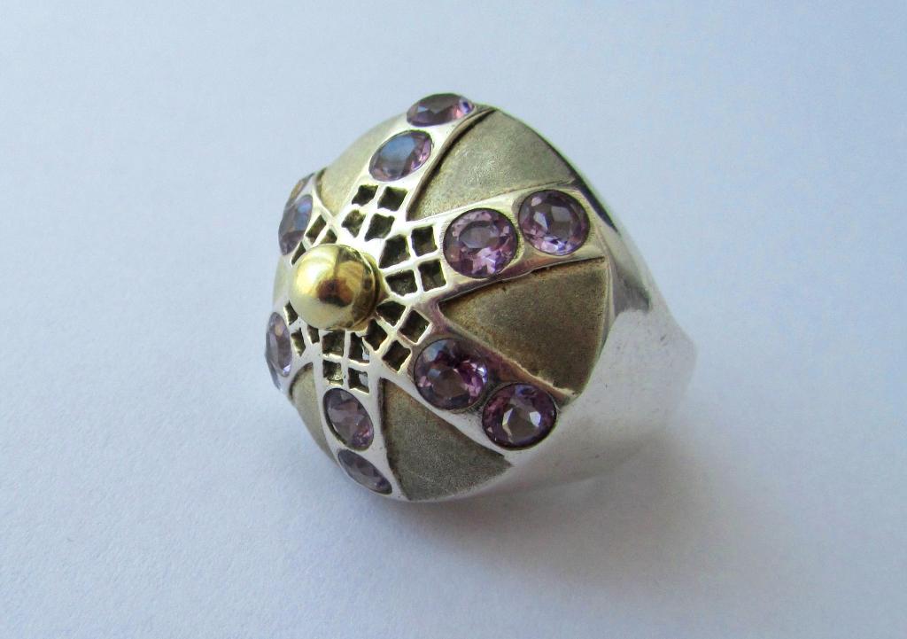Prachtige grote zware antieke 925 zilveren ring Amethist, Ophalen, Zilver, Ring, Met edelsteen
