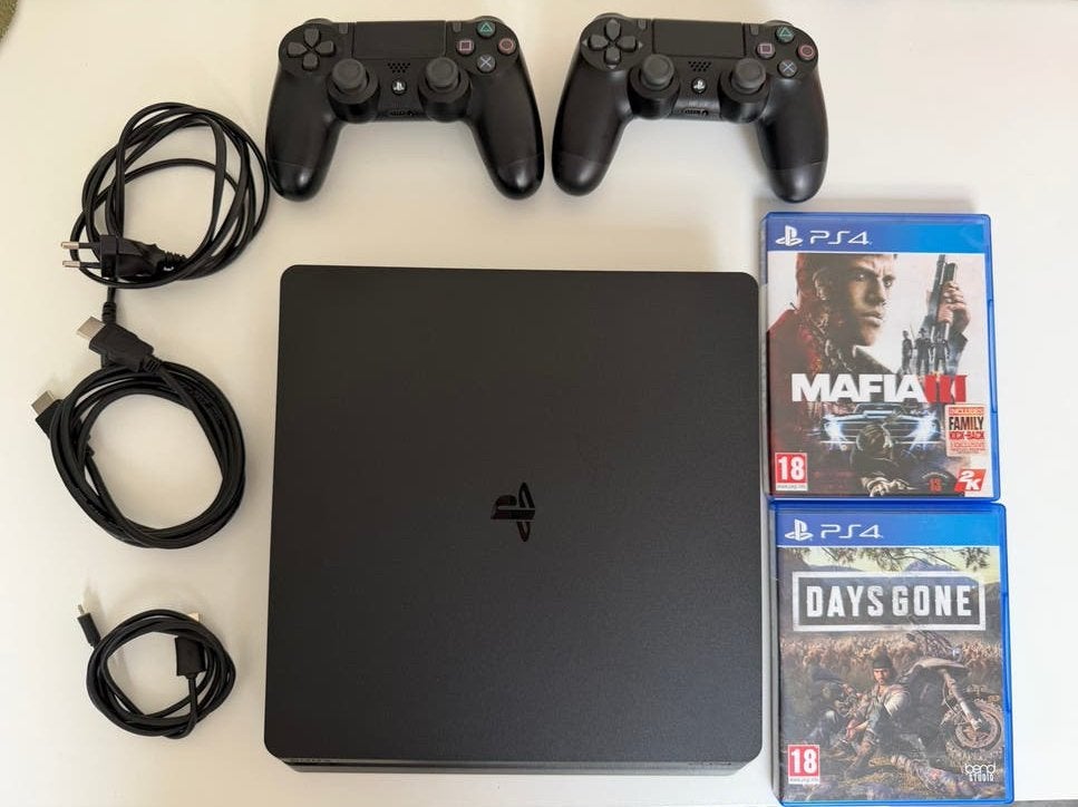 PlayStation 4 Slim 1TB + 2 Controllers + Days Gone & Mafia 3, Ophalen, Met 2 controllers, 1 TB, Slim