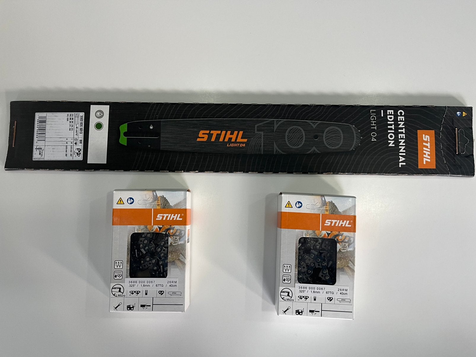 Stihl 100 jaar zaagblad 40cm + 2 kettingen nieuw!, 70 mm of meer, Kettingzaag, Nieuw, Ophalen of Verzenden
