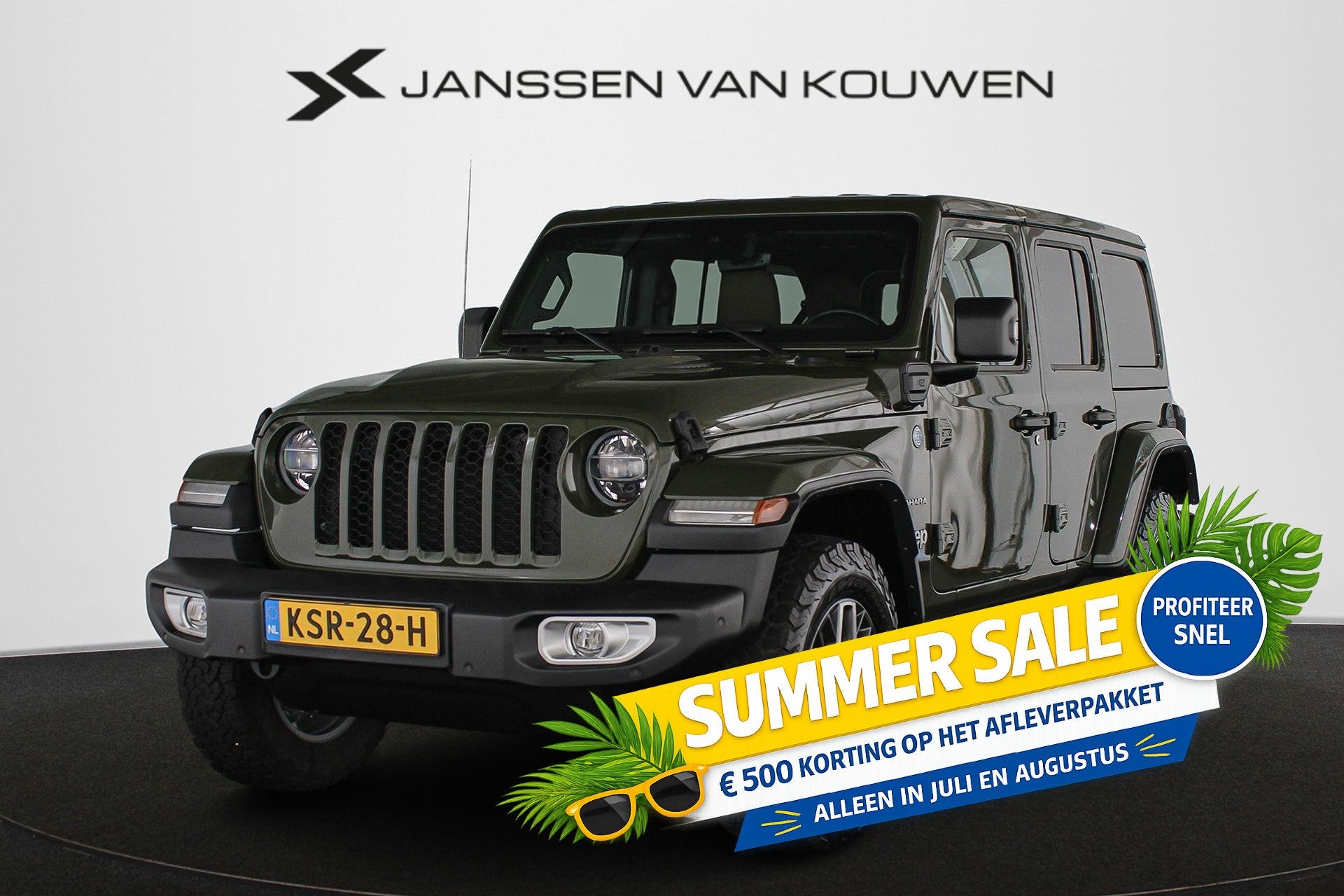 Jeep Wrangler Unlimited 4xe 380 Sahara Leder Stuur-Stoelverw, Auto's, Jeep, Automaat, Euro 6, 4 cilinders, Cabriolet