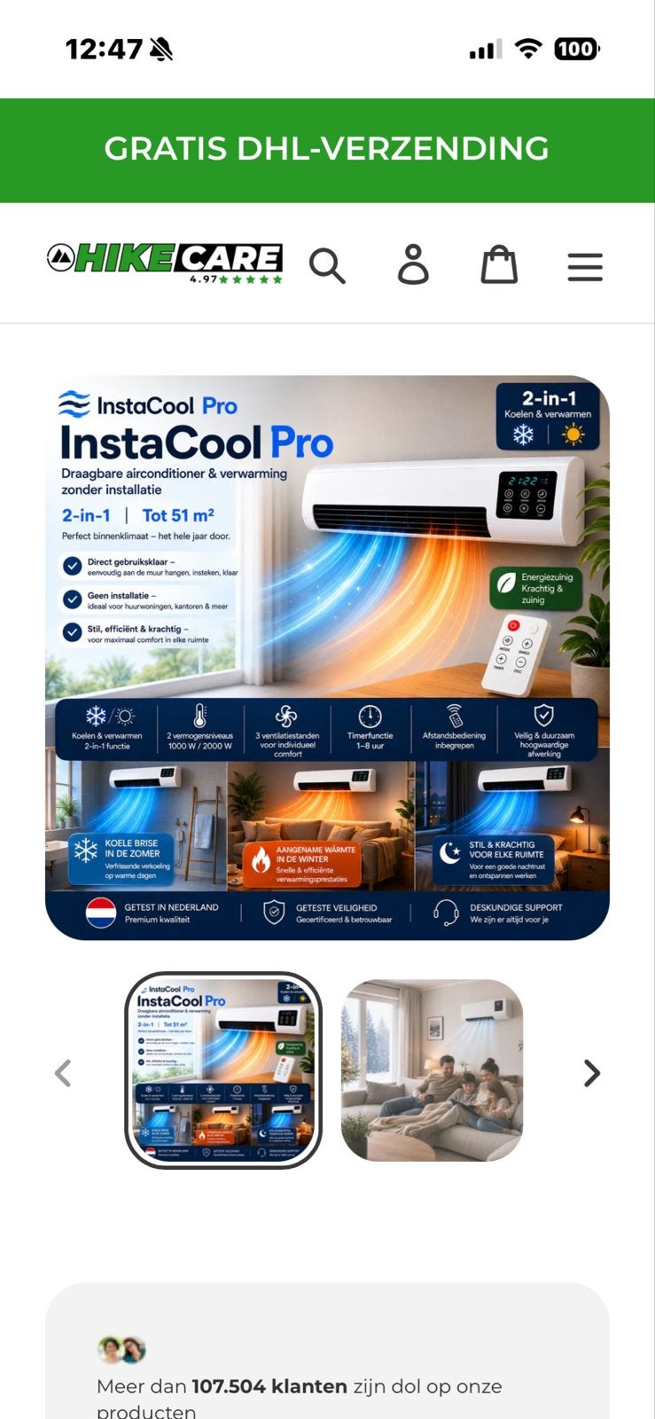 2x Nieuwe InstaCool Pro Airco / Verwarming – Nieuw in doos, Ophalen, Minder dan 60 m³, Ventileren, Nieuw