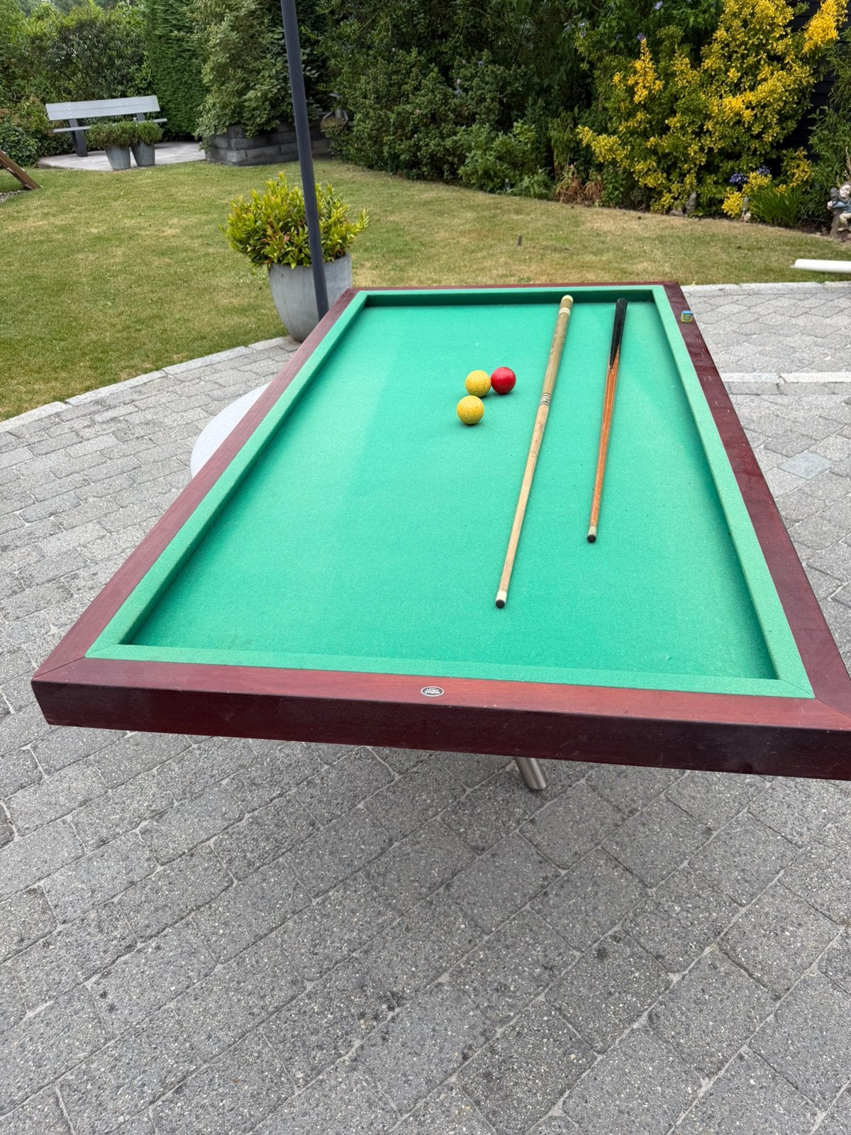 Homas tafelbiljart met keu’s, ballen en krijtjes., Ophalen, Gebruikt, Pooltafel