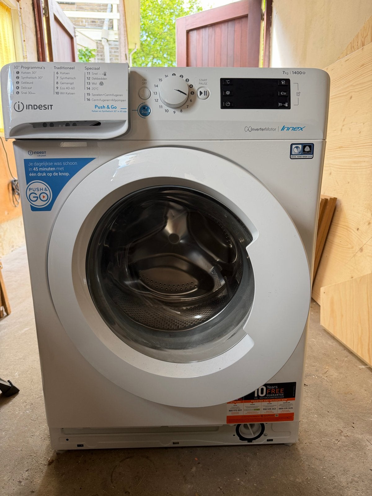Indesit Wasmachine 7kg 1400 toeren - Schokdempers defect, Ophalen, Gebruikt, Voorlader, 85 tot 90 cm