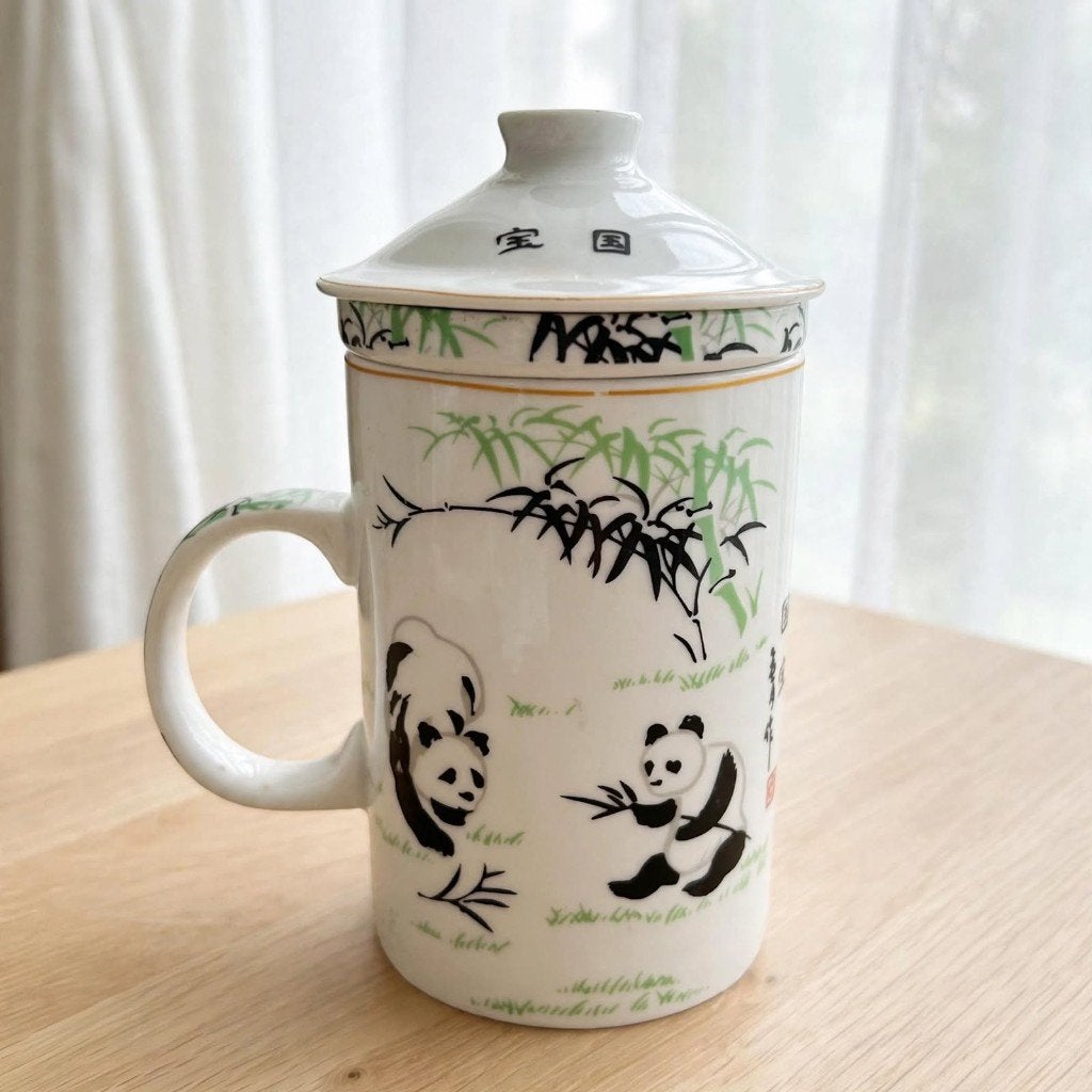 Vintage Chinese Theemok met Deksel & Zeefje - Porselein, Ophalen of Verzenden