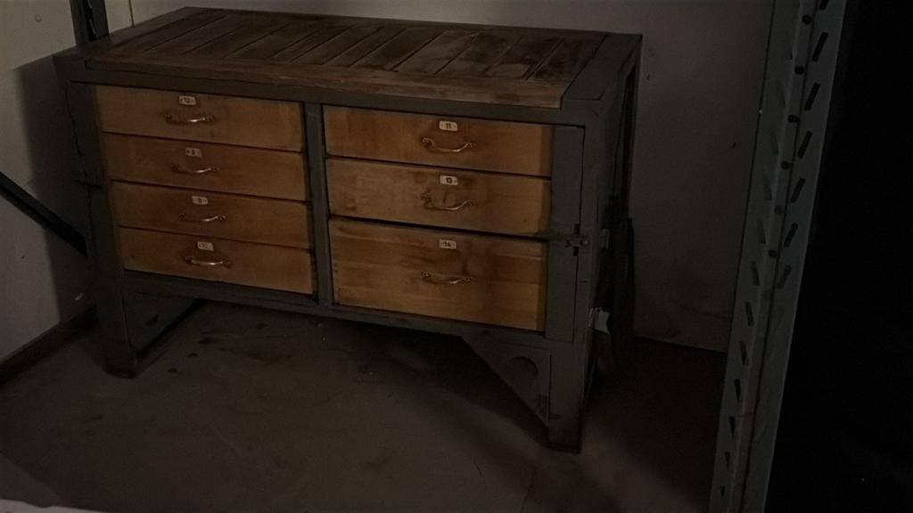 Vintage industriële werk bank uit het leger, Ophalen of Verzenden