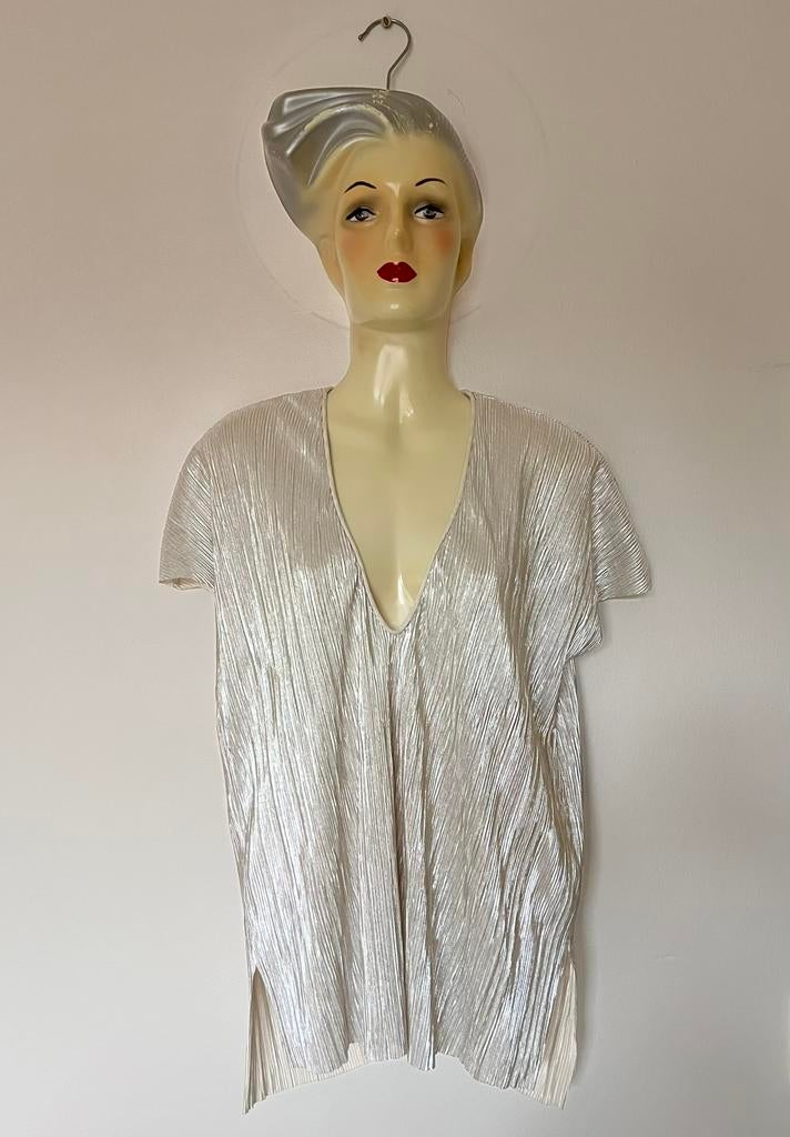 Feestelijke Zara S witgouden top diep decollete plisse goud, Kleding | Dames, Tops, Zo goed als nieuw, Maat 36 (S), Wit, Korte mouw
