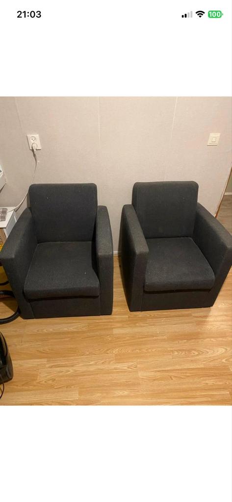 Set van 4 donkergrijze fauteuils, Gebruikt, 75 tot 100 cm, Ophalen of Verzenden, Stof