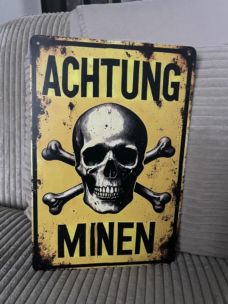 Achtung Minen! metalen bord (Old Look), Verzamelen, Militaria | Algemeen, Www.pand50.nl, Ophalen of Verzenden, Duitsland, Printer 29B Coevorden
