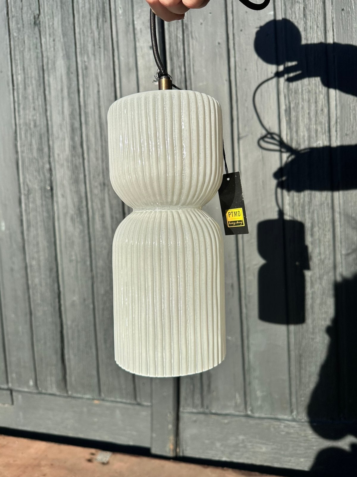 4x PTMD Zhen White Embossed Rib Glass hang Lamp, Ophalen