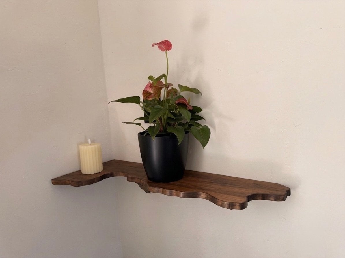Handgemaakte Teakhouten Wandplank met Live Edge, Huis en Inrichting, Ophalen of Verzenden, Nieuw
