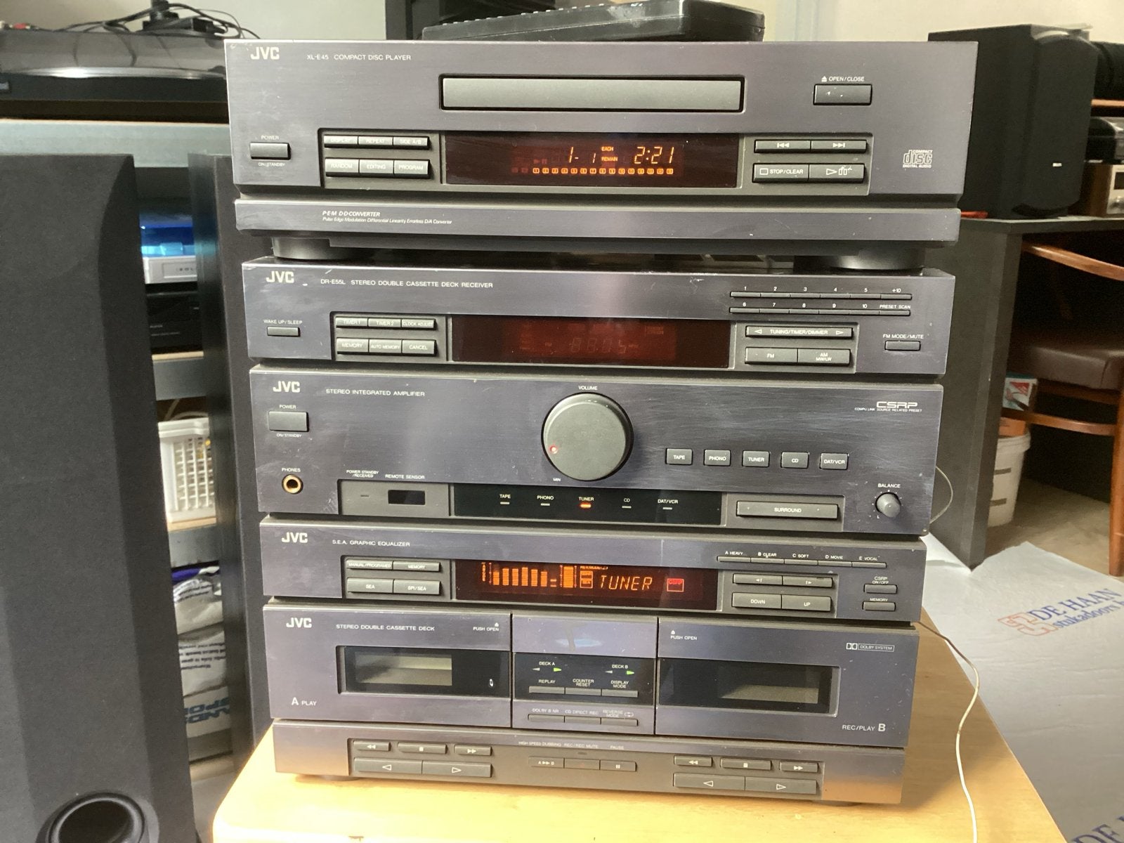 JVC Tuner Versterker CD Speler  Cassette Deck Jamo boxen, Gebruikt, Cassettedeck, JVC, Losse componenten
