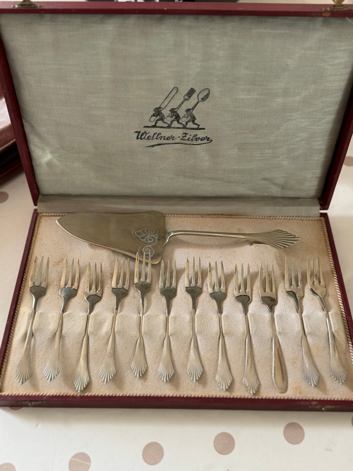 Wellner-Zilver gebaksbestek set met gebaksschep, Antiek en Kunst, Ophalen of Verzenden