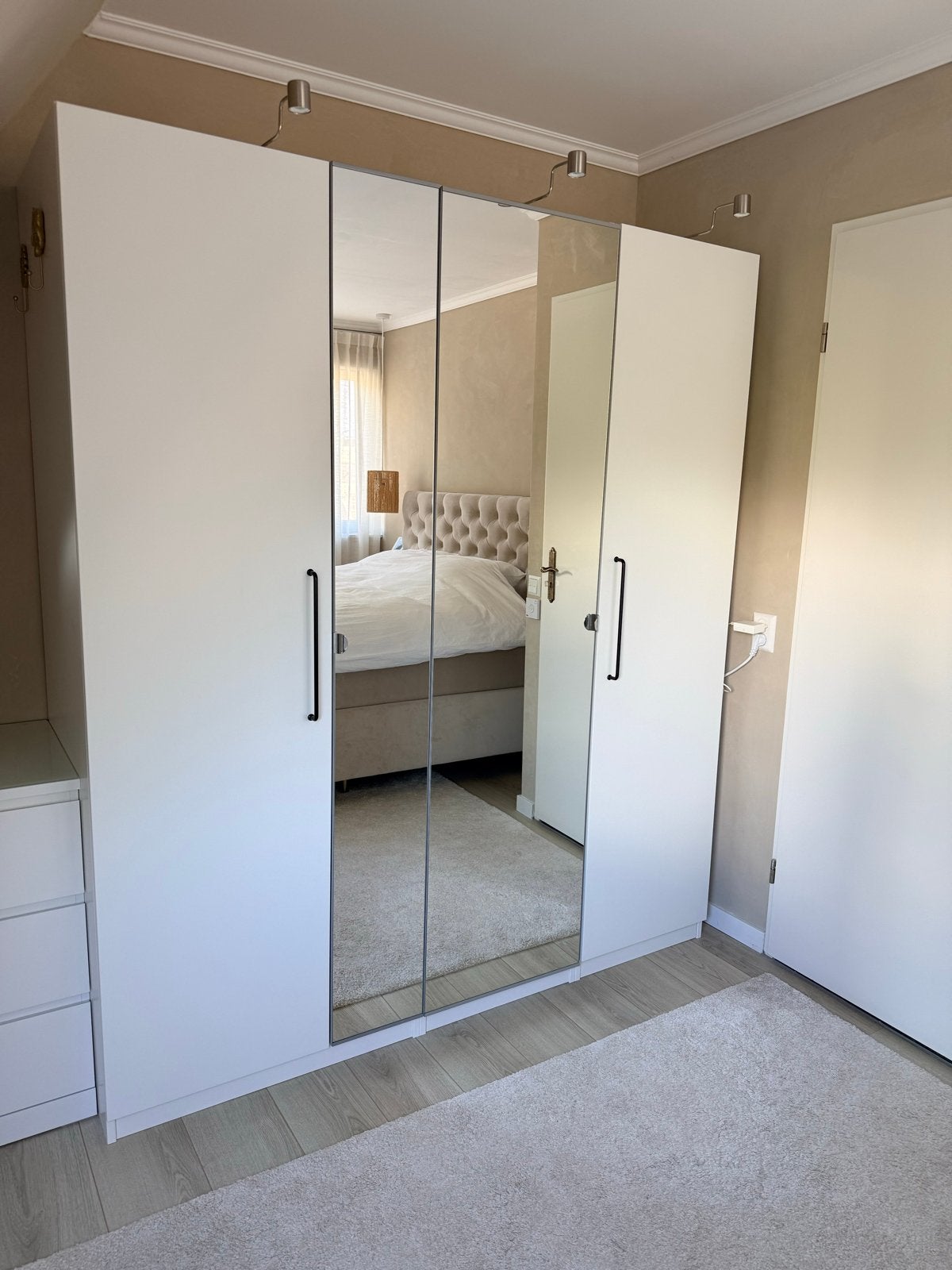 Ikea pax Witte kledingkast met spiegeldeuren en verlichting, Ophalen, Overige materialen, 200 cm of meer, 150 tot 200 cm