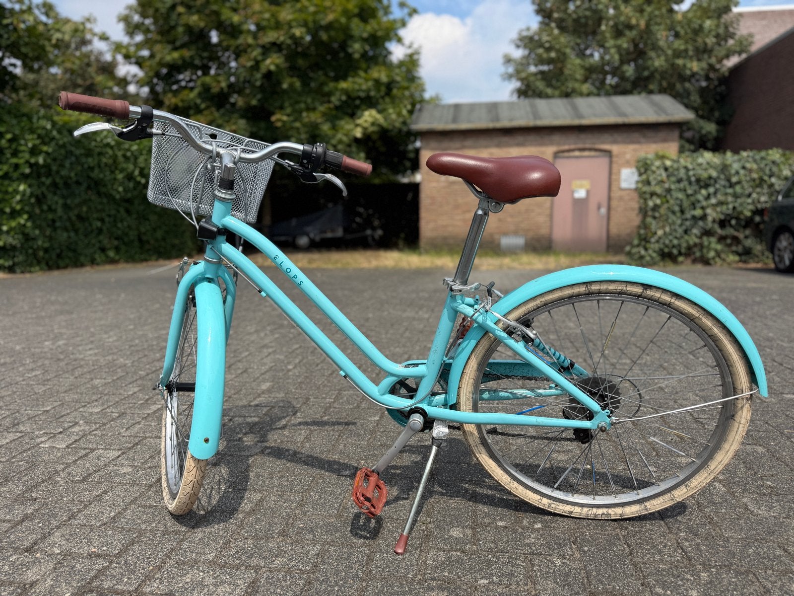 Elops stadsfiets - Lichtblauw met mandje, Gebruikt, Velgrem, 50 tot 53 cm, Ophalen