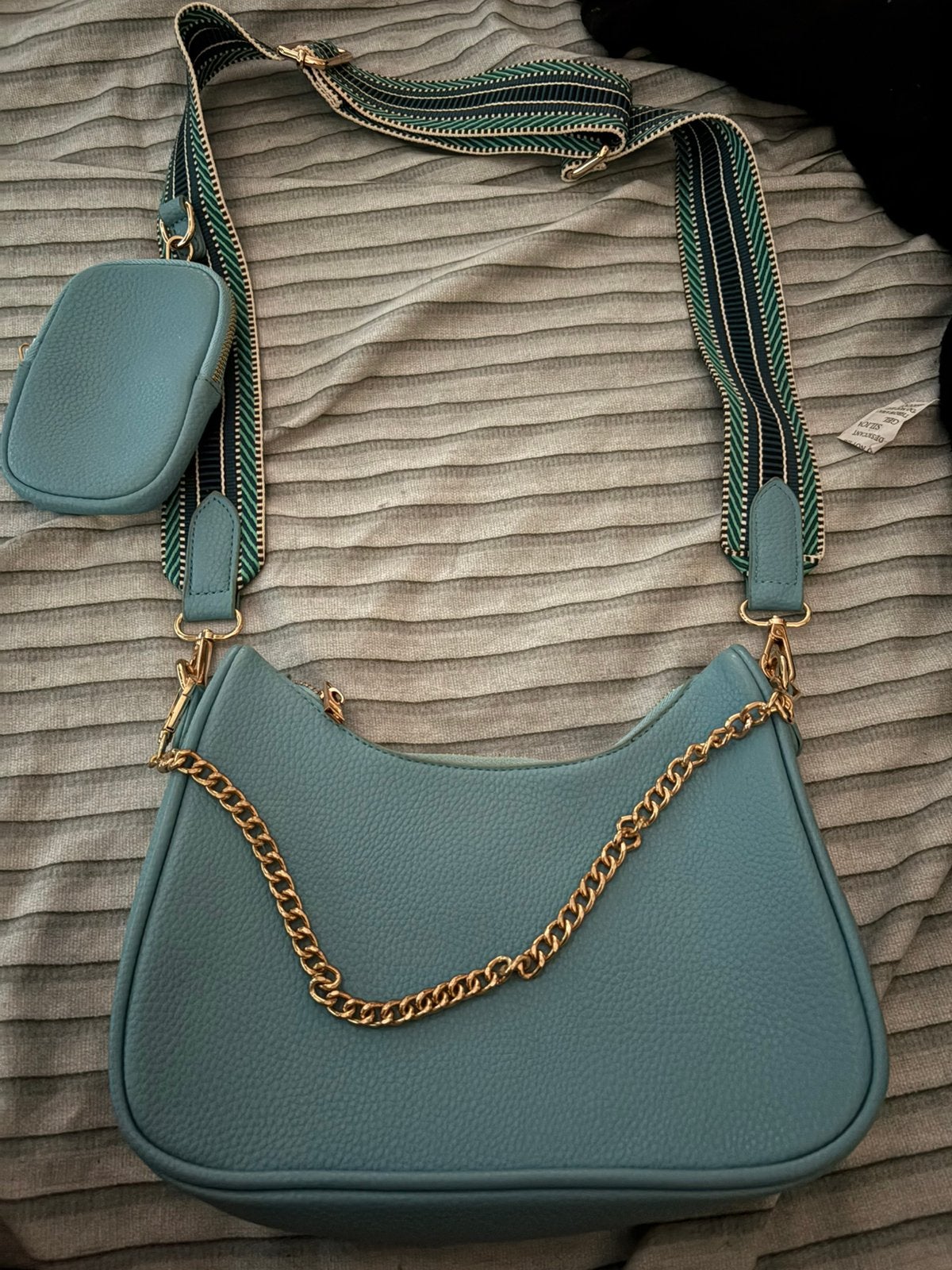 Blauwe schoudertas met strap + portemonnee, Verzenden, Zo goed als nieuw, Blauw