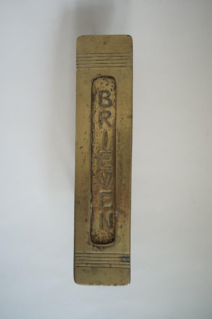 brievenbusklep brons antiek klep brievenbus verticaal, Antiek en Kunst, Ophalen of Verzenden, Koper