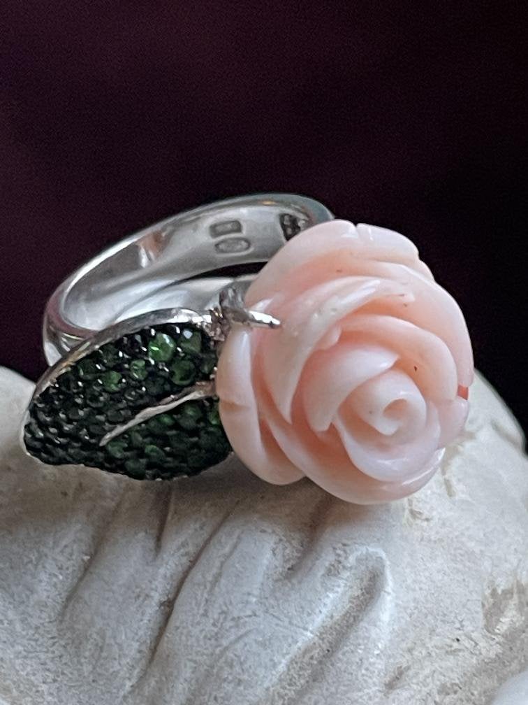 Uniek zilveren ring met angelskinkoraal en edelstenen, Ophalen of Verzenden, Nvt, Dame, Nvt