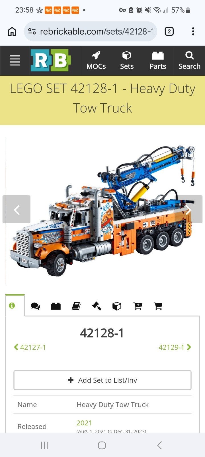 LEGO Technic 42128 Heavy Duty Takelwagen, Lego, Ophalen of Verzenden, Technic, Inclusief instructies