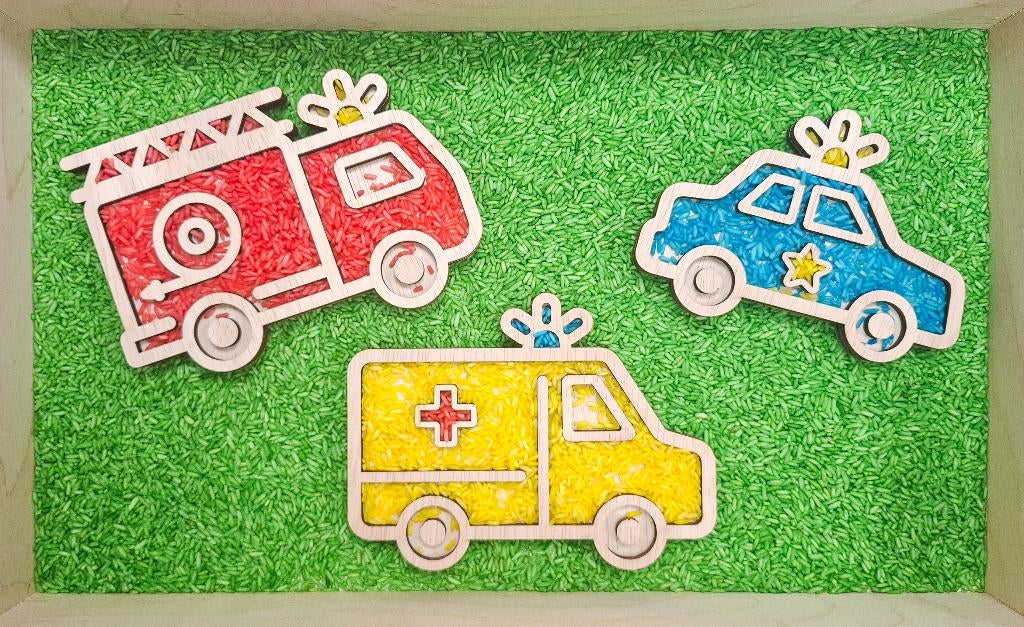Houten vulvormen hulpdiensten - Set van 3 - Sensorisch spel, Ophalen of Verzenden, Nieuw, Knutselen