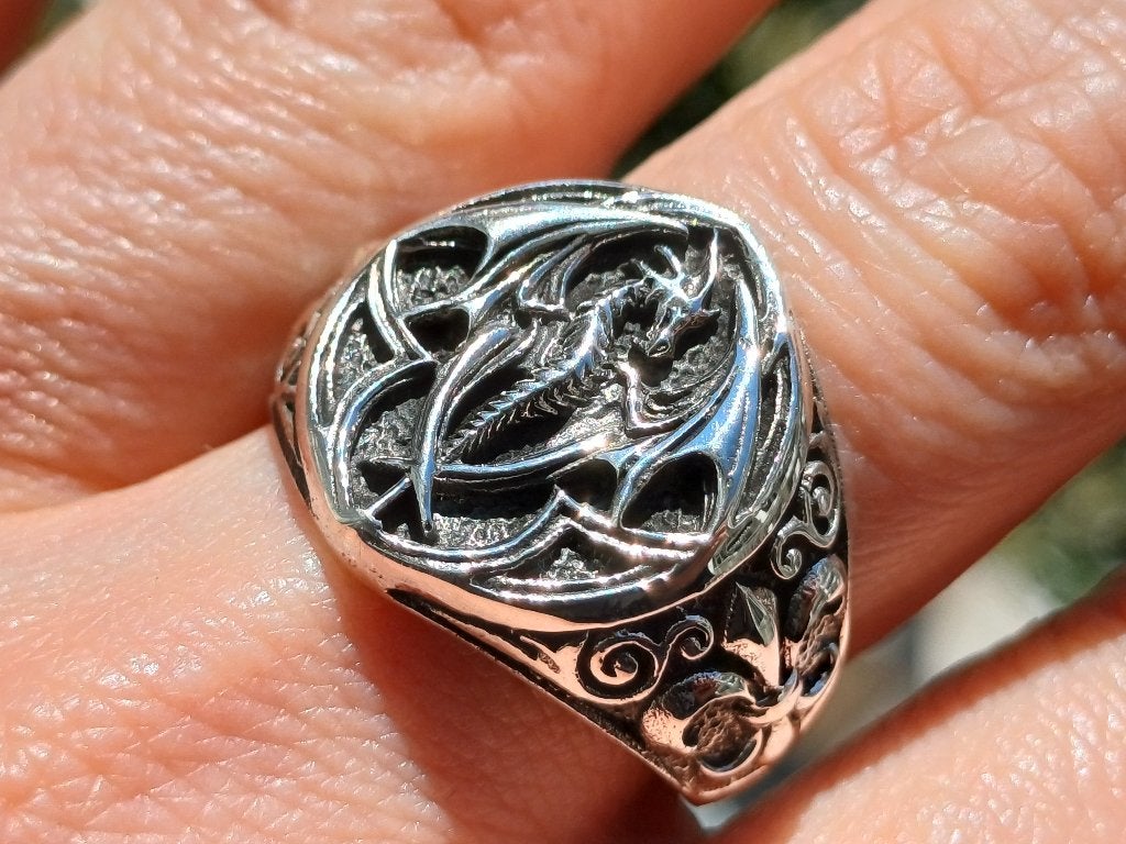 Vanoli 925 zilver biker zegel ring draak dragon maat 20,2 21, Vanoli, 20 of groter, Verzenden, Amsterdam