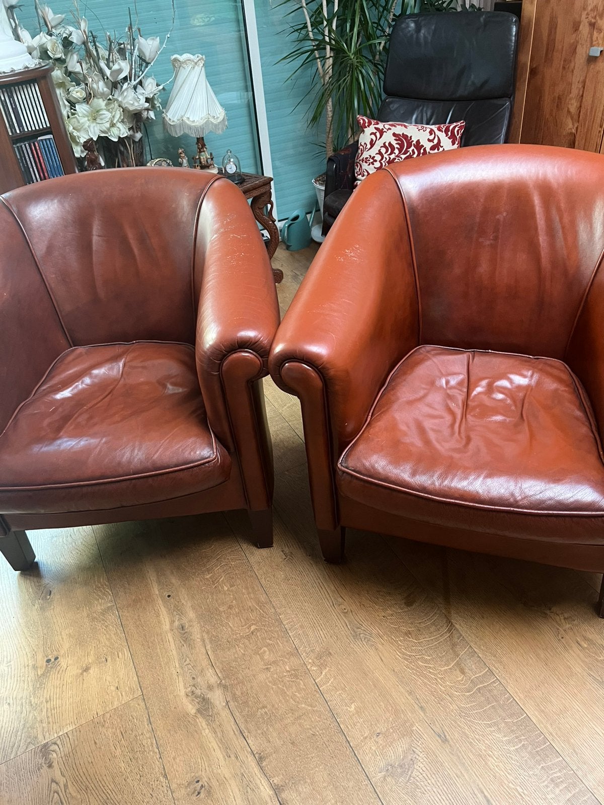 2 fauteuils, Ophalen, Gebruikt, 50 tot 75 cm, Leer
