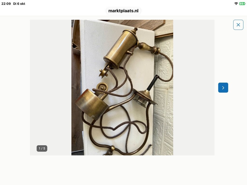 Oude vintage koperen lamp met heel zwaar contragewicht, Ophalen