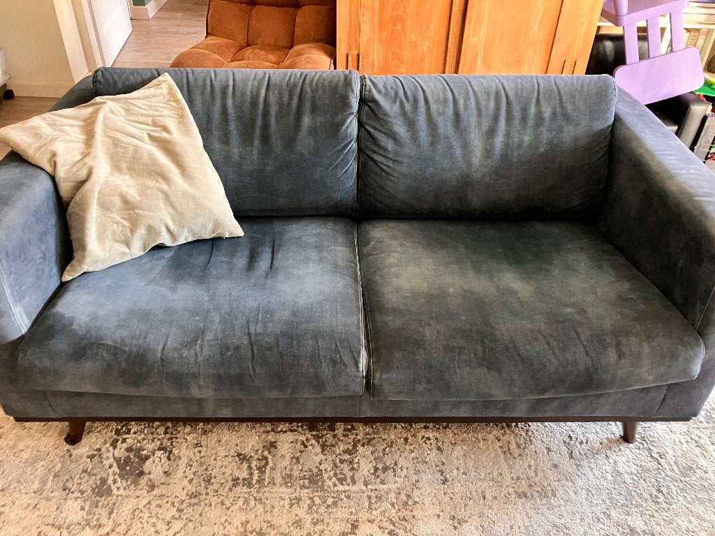 Bank 2 zits blauw velvet, Ophalen, Gebruikt, 150 tot 200 cm, Tweepersoons