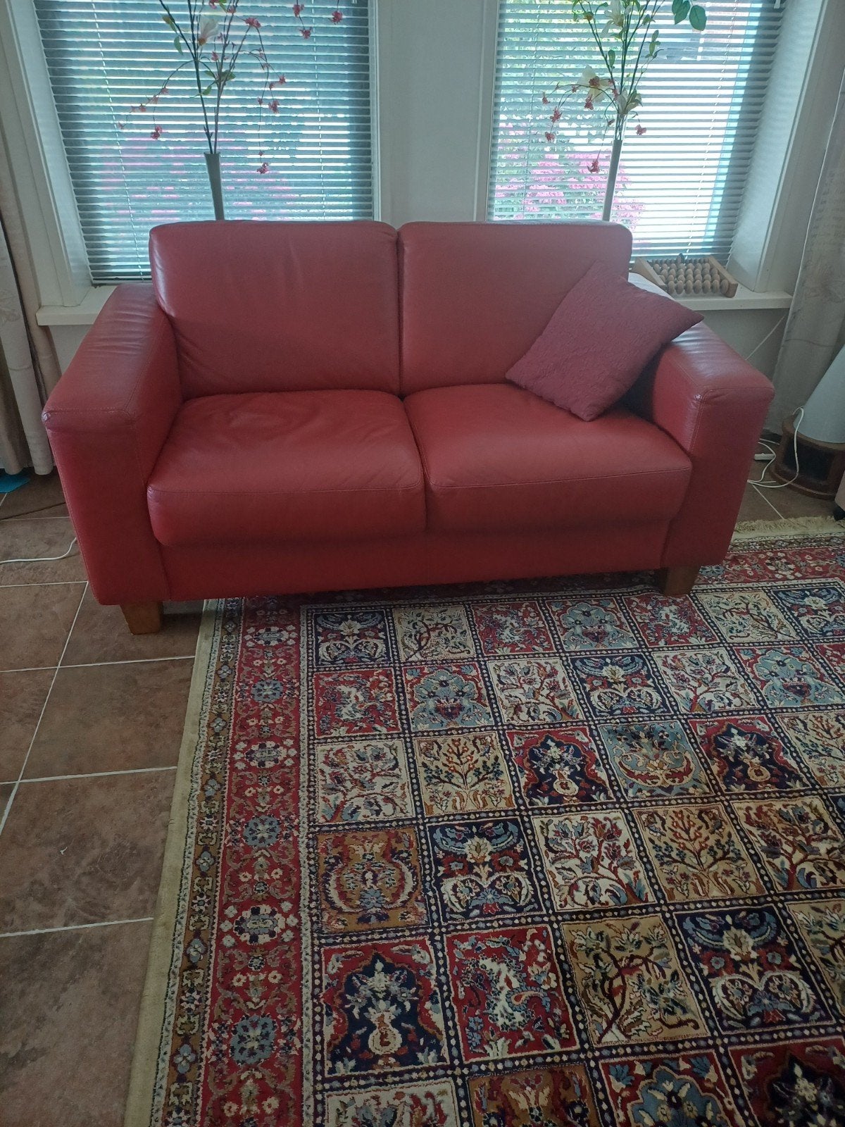 Mooie warmrode leren tweezitsbank, Ophalen, 150 tot 200 cm, Tweepersoons, 75 tot 100 cm