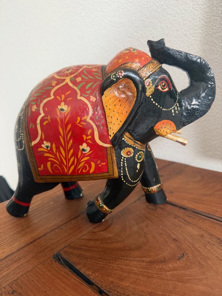 Indiase olifant houtsnijwerk handwerk handbeschilderd India, Ophalen of Verzenden, Gebruikt, Dier