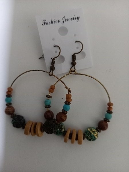 Oorhangers met ring waarom kralen, Sieraden, Tassen en Uiterlijk, Oorbellen, Overige materialen, Hangers, Bruin, Verzenden