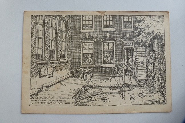 1935 SCHEVENINGEN Jeugdherberg binnenplaats De Zeemeeuw  -!, Ophalen, 1920 tot 1940, Gelopen, Zuid-Holland