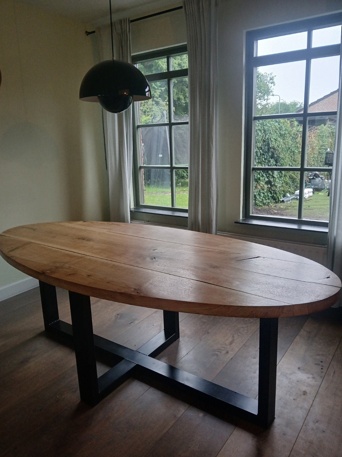 Eiken houten oval tafel, Ophalen of Verzenden, Rechthoekig, 200 cm of meer, 50 tot 100 cm