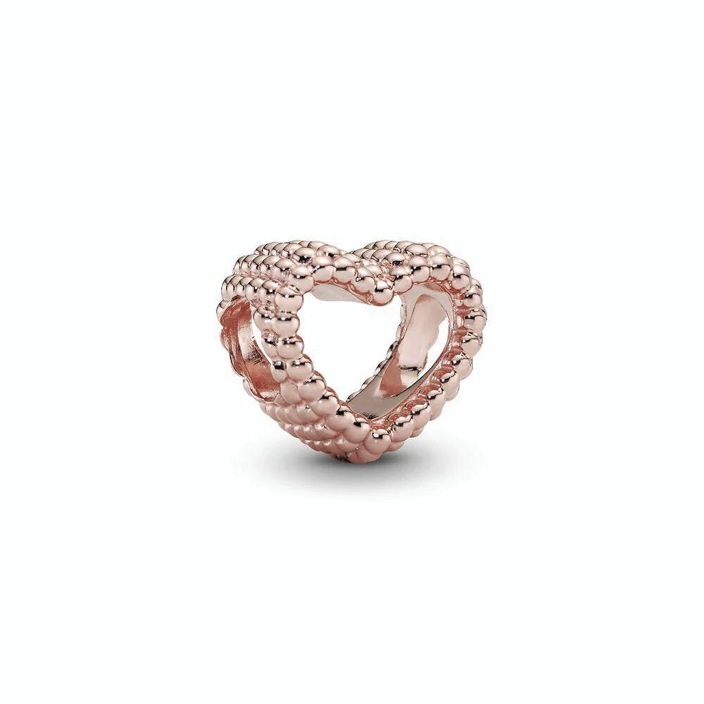 Pandora met kralen bezet open hart bedel roségoud, Verzenden, Pandora, Nieuw, 1 bedel