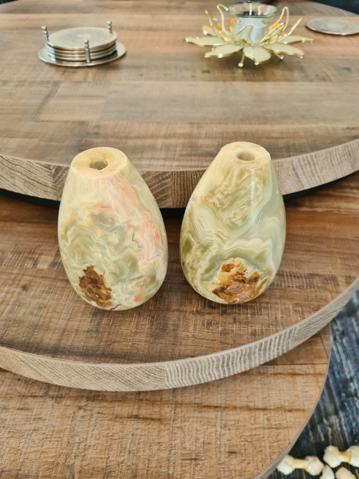 Set van 2.Onyx. lampvoeten, groen/beige, Ophalen of Verzenden