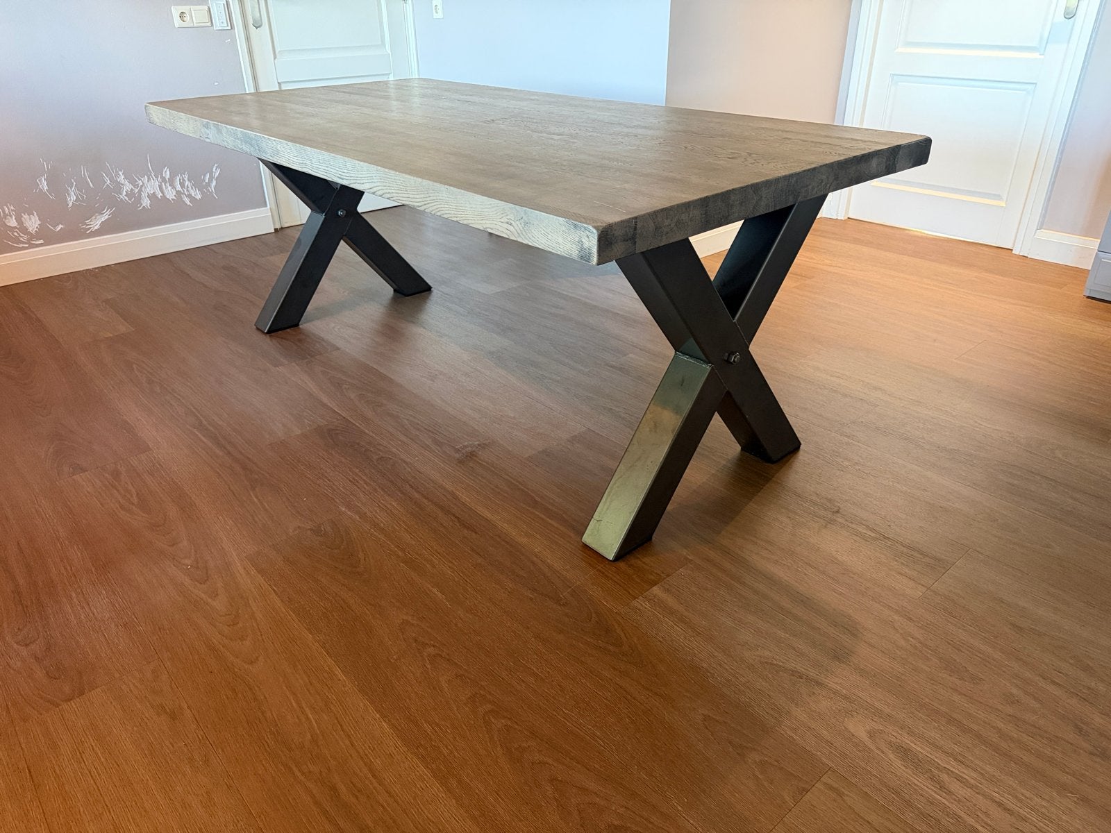 Robuuste eettafel met X-poten 101x200x76cm, Ophalen, Gebruikt, 100 tot 150 cm, Vijf personen of meer