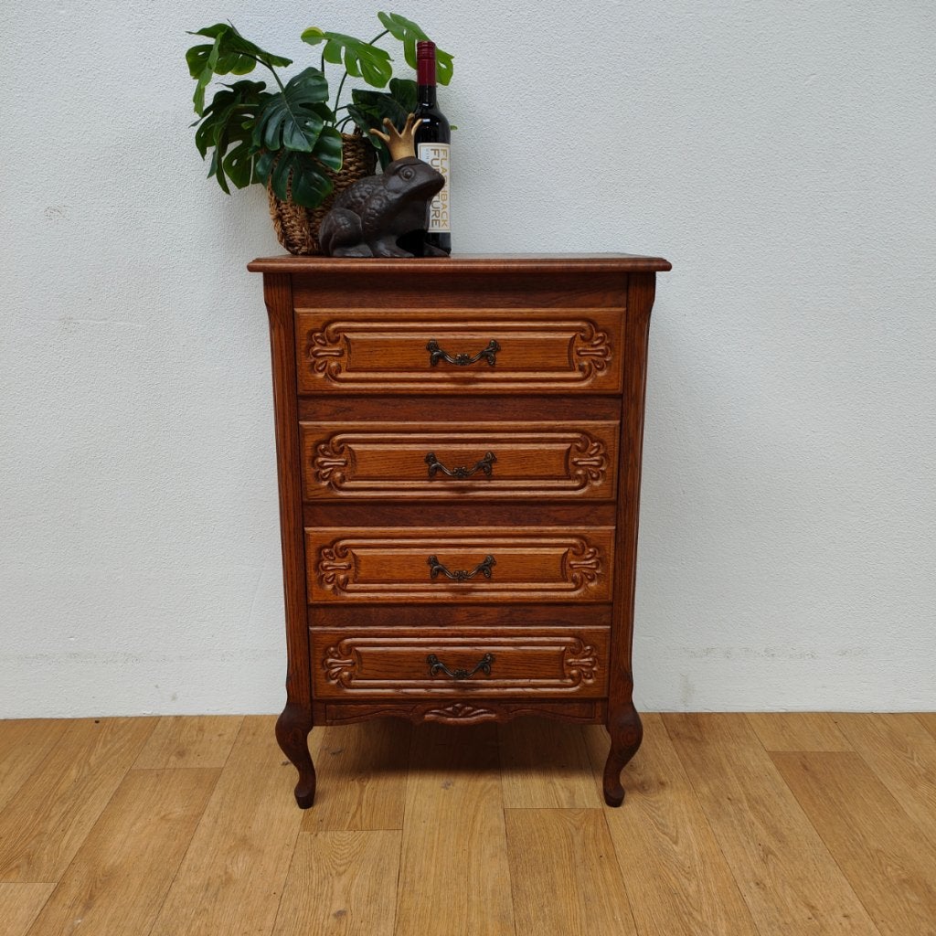 Vintage Queen Ann ladekastje ladekast bijzetkastje 604, Valkenswaard, Gebruikt, Info@flashbackfurniture.nl, Eikenhout