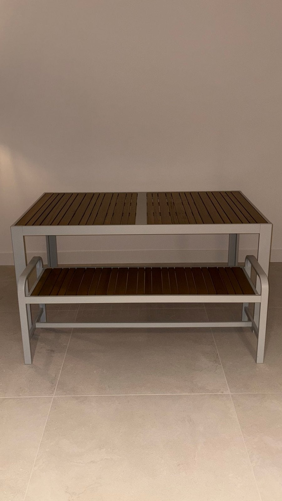 Ikea Moderne picknicktafel met bankje - Aluminium en hout, Tuin en Terras, Ophalen, Zo goed als nieuw, Rechthoekig, Aluminium