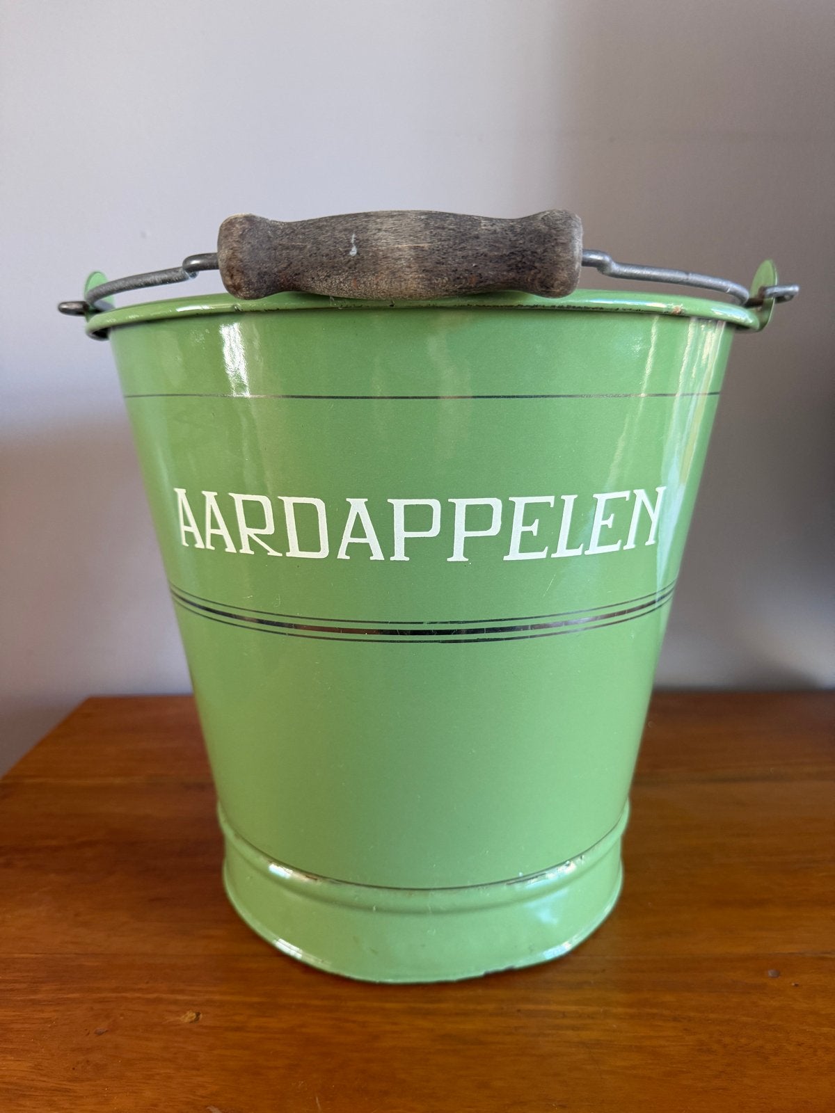 Vintage Aardappelemmer - Groen Emaille met Gouden Bies, Ophalen of Verzenden