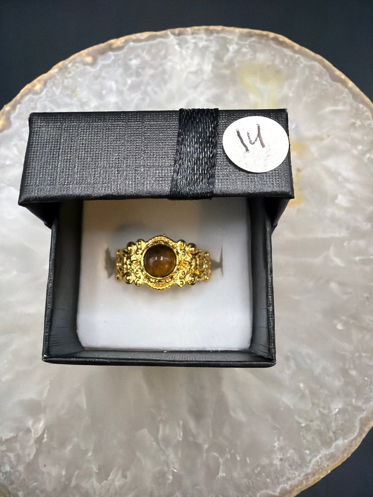 Vergulde Messing Ring met Tijgeroog Steen, Overige materialen, Nieuw, Ophalen of Verzenden, X