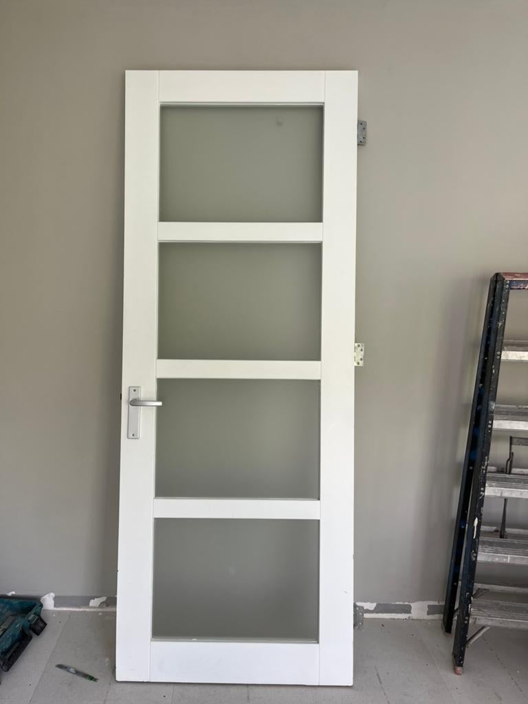 Houten binnendeur met mat glas, Doe-het-zelf en Verbouw, Deuren en Horren, Ophalen, Gebruikt, 80 tot 100 cm, 215 cm of meer