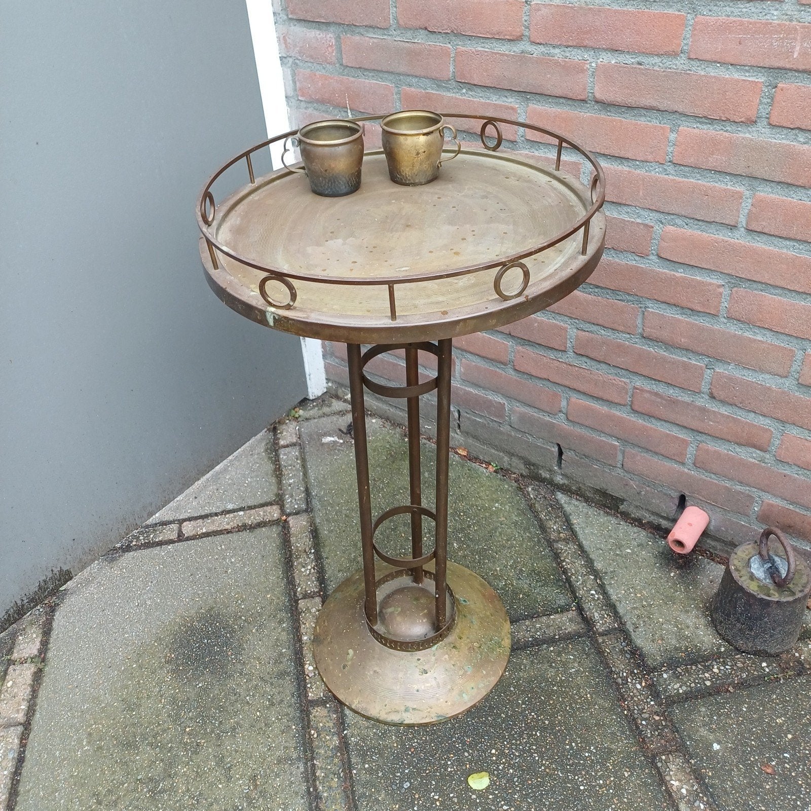 Vintage bronzen bijzettafel met bijpassende bekers, Ophalen