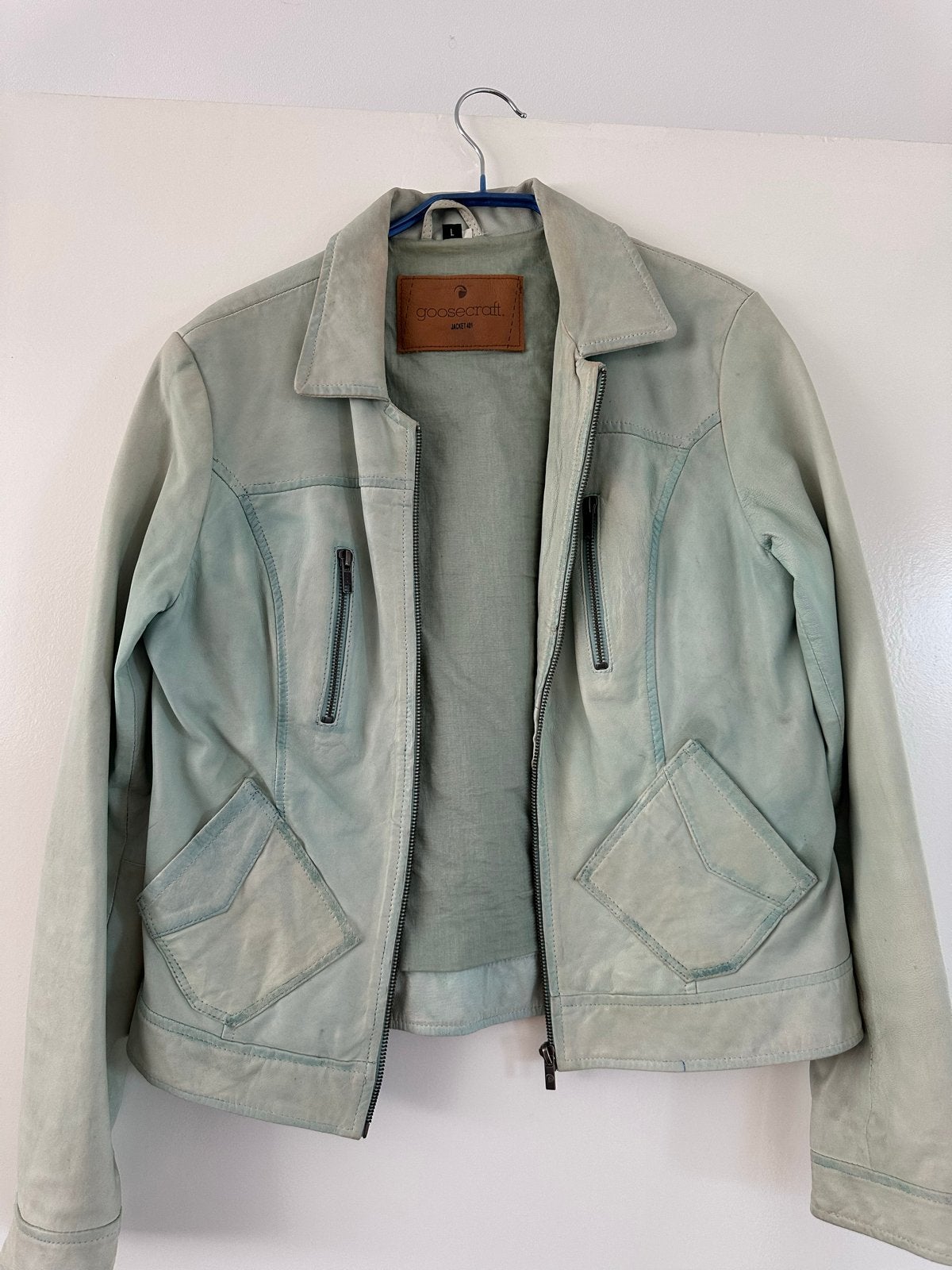 Goosecraft Leren Jasje Groen/Blauw - Maat L (valt kleiner), Ophalen of Verzenden, Gedragen, Maat 38/40 (M), Groen