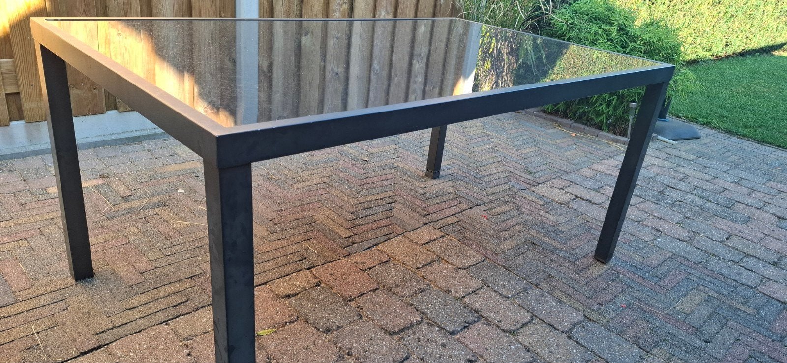 Gratis Tuintafel, aluminium frame en glaspaat, Tuin en Terras, Ophalen, Rechthoekig, Aluminium