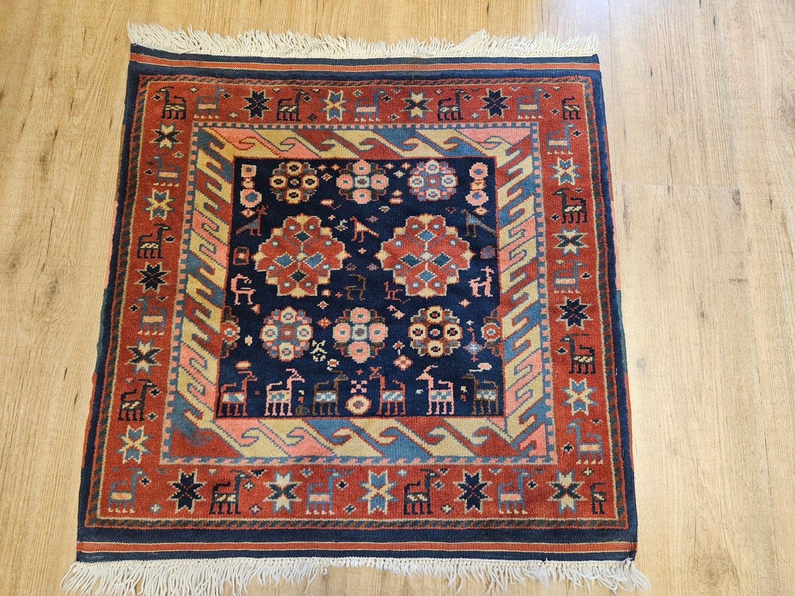 Handgeknoopt perzisch tapijt kazak 77x78, Info@SlatsAntiek.nl, Tweedehands, 50 tot 100 cm, Perzisch