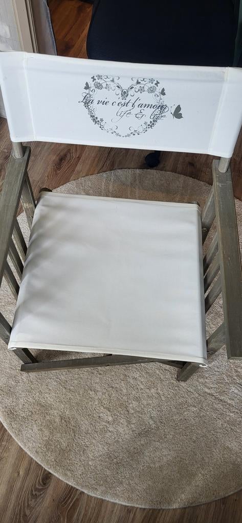 Decoratieve regisseursstoel met tekstprint, Ophalen, Gebruikt, Wit, Stof
