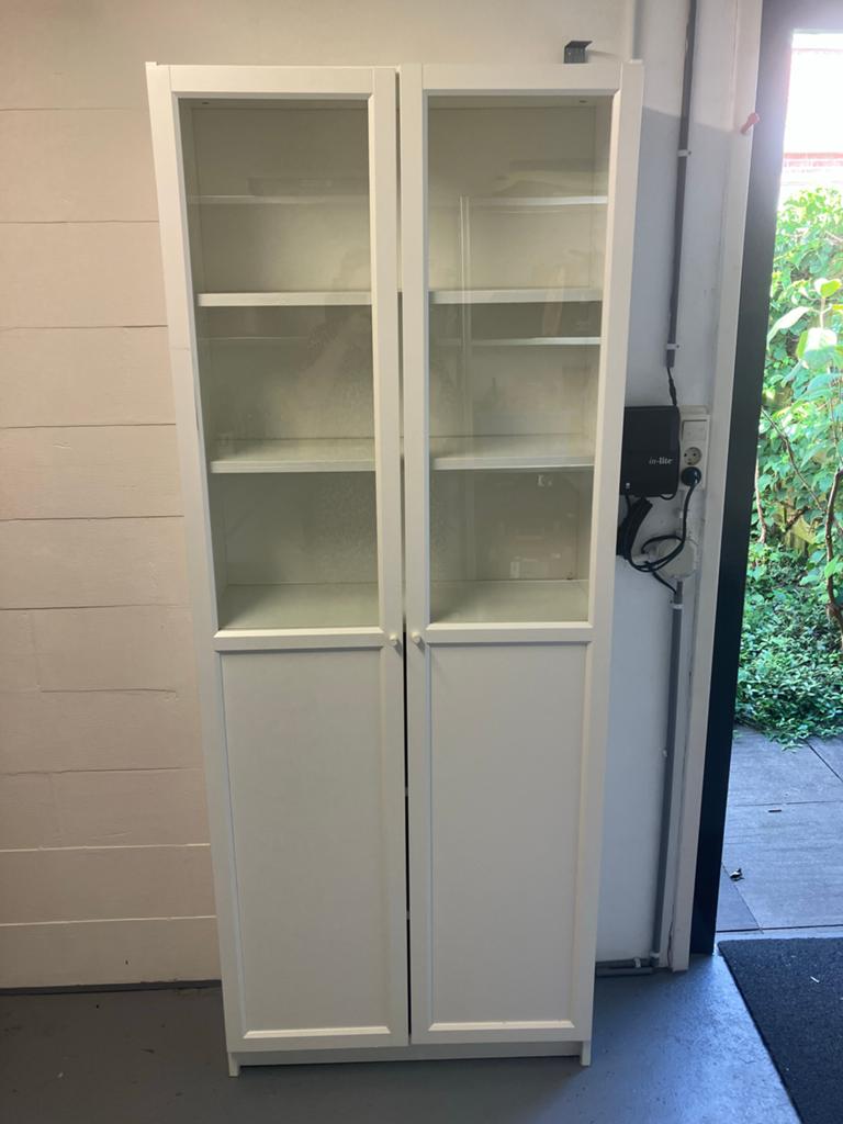 Witte IKEA Billy vitrine kast, Ophalen, Gebruikt, 200 cm of meer, 50 tot 100 cm