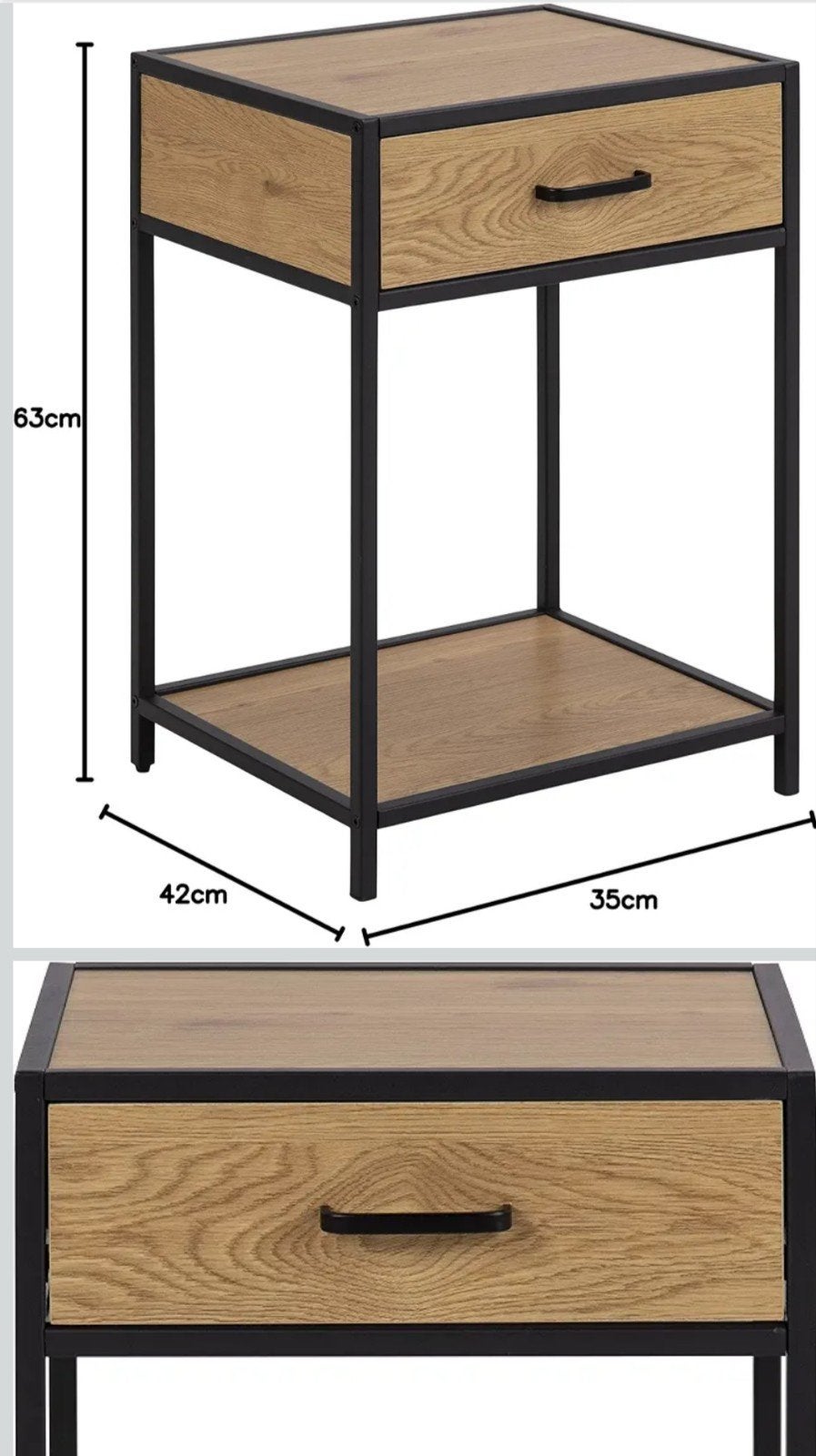 Nachtkastje/Bijzettafel Wild Eikenlook/Zwart Metaal, Ophalen, Minder dan 55 cm, Nieuw, Industrieel, Modern